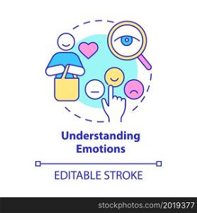 Understanding emotions concept icon. Customer face expression analysis. Emotional marketing abstract idea thin line illustration. Vector isolated outline color drawing. Editable stroke. Understanding emotions concept icon