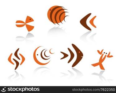 Underwater animals symbols as icons isolated on white background