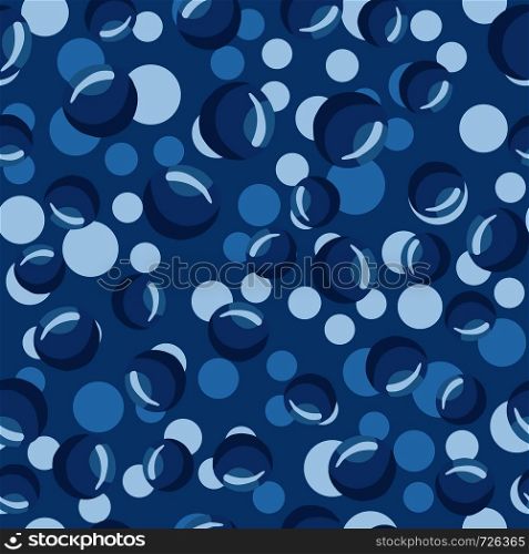 Underwater backdrop. Round shapes drops of water. Modern water bubbles seamless pattern on a blue background. Abstract geometrical circle wallpaper. Vector illustration. water bubbles seamless pattern Abstract geometrical circle wallpaper.