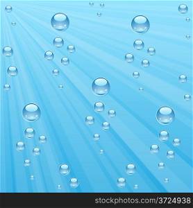 Underwater bubbles blue vector background with rays of light.