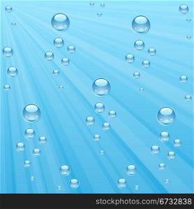 Underwater bubbles blue vector background with rays of light.