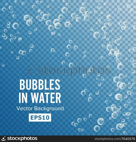 Underwater Bubbles. Transparent Background. 3d Realistic Deep Water Bubbles. Circle And Liquid, Light Design.. Bubbles In Water. 3d Realistic Deep Water Bubbles.