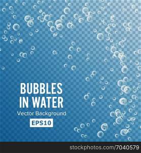 Underwater Bubbles. Transparent Background. 3d Realistic Deep Water Bubbles. Circle And Liquid, Light Design.. Bubbles In Water. 3d Realistic Deep Water Bubbles.