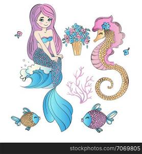 UNDERWATER EASTER Mermaid Holiday Vector Illustration Set