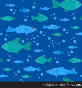 Underwater Fish Seamless Pattern. Vector illustration of underwater fish. Seamless pattern in flat style.