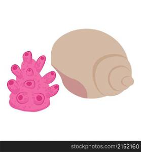 Underwater flora icon isometric vector. Hard mushroom coral and spiral sea shell. Marine environment, underwater world. Underwater flora icon isometric vector. Hard mushroom coral and spiral sea shell