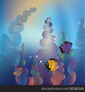 Underwater Life. Abstract cartoon underwater background with colorful fishes.