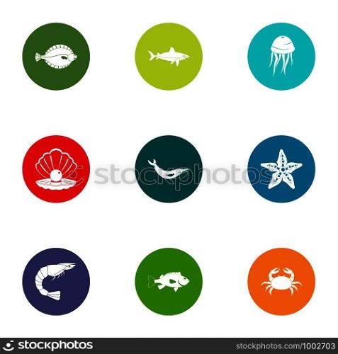 Underwater life icons set. Flat set of 9 underwater life vector icons for web isolated on white background. Underwater life icons set, flat style