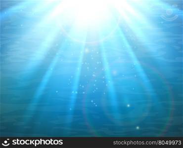 Underwater light rays. Underwater light rays. Blue water background with rays of light vector illustration