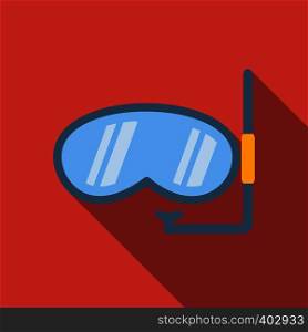 Underwater mask icon, flat colored image on red background. Underwater mask colored flat icon