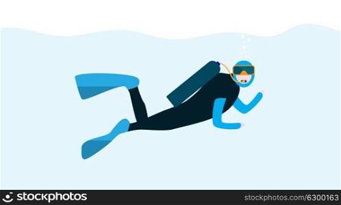 Underwater People, Cartoon Scuba Diver. Concept of Extreme Diving Sport and Water Activity Vacation with Special Equipment. Vector Illustration EPS10. Underwater People, Cartoon Scuba Diver. Concept of Extreme Divi