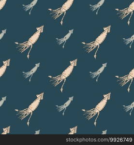 Underwater seamless pattern with beige and grey colored ocean squids ornament. Turquoise background. Designed for fabric design, textile print, wrapping, cover. Vector illustration.. Underwater seamless pattern with beige and grey colored ocean squids ornament. Turquoise background.