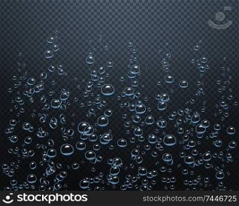 Underwater sparkling air bubbles rising up from sea bottom toward the surface transparent background realistic vector illustration