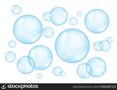 Underwater sparkling oxygen blue clear  bubbles in fizzing water. Fizzy sparkles. Ultra clean.  Vector texture for aquarium, soda drink, soap background.