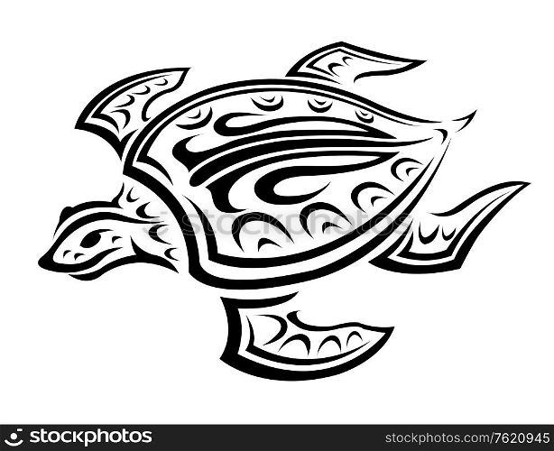 Underwater turtle in tribal style for tattoo or mascot design