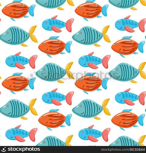 Underwater worldy kid background. Seamless pattern with marine colorful fish. Digital paper with ocean inhabitants. Baby print for wallpaper, textile, paper and design, vector illustration. Underwater worldy kid background