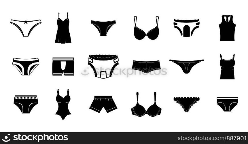 Underwear icon set. Simple set of underwear vector icons for web design isolated on white background. Underwear icon set, simple style