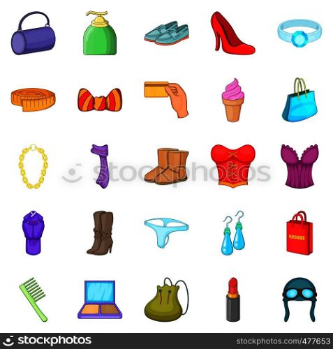 Underwear icons set. Cartoon set of 25 purchases vector icons for web isolated on white background. Underwear icons set, cartoon style