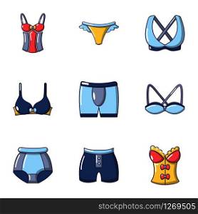 Underwear icons set. Cartoon set of 9 underwear vector icons for web isolated on white background. Underwear icons set, cartoon style