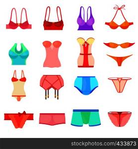 Underwear icons set color. Cartoon illustration of 16 underwear color vector icons for web. Underwear icons set color, cartoon style