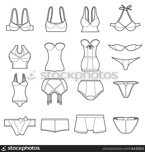 Underwear icons set color. Outline illustration of 16 underwear color vector icons for web. Underwear icons set color, outline style