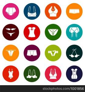 Underwear icons set vector colorful circles isolated on white background . Underwear icons set colorful circles vector
