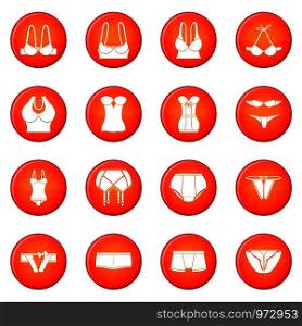 Underwear icons set vector red circle isolated on white background . Underwear icons set red vector