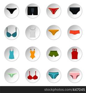Underwear items icons set in flat style isolated vector icons set illustration. Underwear items icons set in flat style
