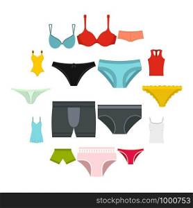 Underwear items icons set in flat style isolated vector illustration. Underwear items icons set in flat style