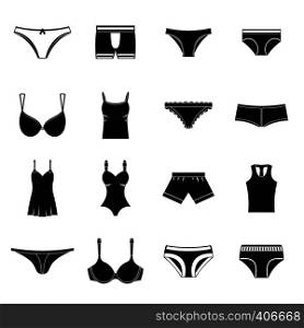 Underwear items icons set. Simple illustration of 16 Underwear items vector icons for web. Underwear items icons set, simple style