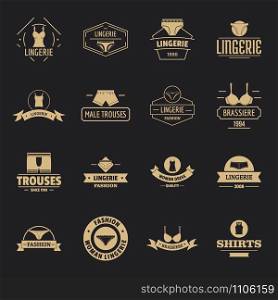 Underwear logo icons set. Simple illustration of 16 underwear logo vector icons for web. Underwear logo icons set, simple style