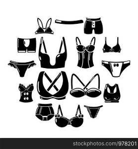 Underwear types icons set. Simple illustration of 16 underwear types vector icons for web. Underwear types icons set, simple style