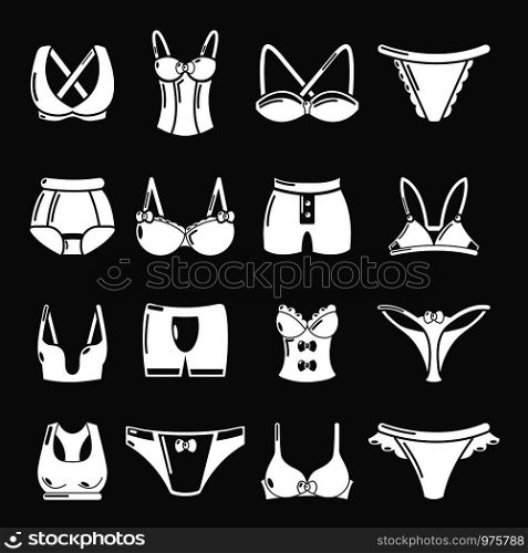 Underwear types icons set vector white isolated on grey background . Underwear types icons set grey vector