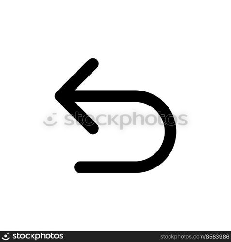 Undo black glyph ui icon. Digital program. Pointer. Simple filled line element. User interface design. Silhouette symbol on white space. Solid pictogram for web, mobile. Isolated vector illustration. Undo black glyph ui icon