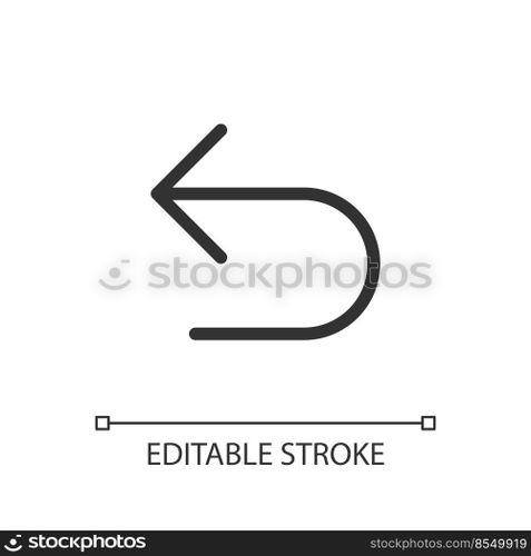 Undo pixel perfect linear ui icon. Digital program navigation. Move to previous step. Pointer. GUI, UX design. Outline isolated user interface element for app and web. Editable stroke. Arial font used. Undo pixel perfect linear ui icon