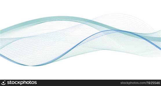 Undulate wave swirl swoosh. Teal wavy flow, sea water, air wind veil, twisted curve lines. Dynamic motion, trendy banner design. Isolated on white background, vector illustration.