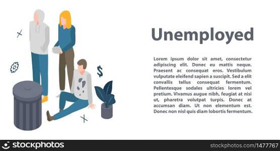 Unemployed concept banner. Isometric illustration of unemployed vector concept banner for web design. Unemployed concept banner, isometric style