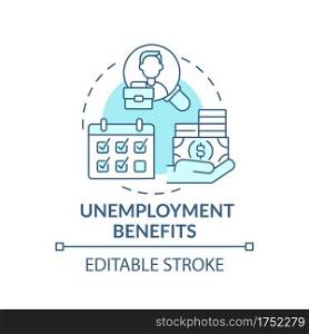 Unemployment benefits concept icon. Lost earnings and helping pay expenses idea thin line illustration. Losing work and getting money. Vector isolated outline RGB color drawing. Editable stroke. Unemployment benefits concept icon