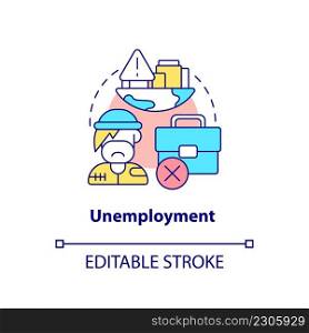 Unemployment concept icon. Homelessness cause abstract idea thin line illustration. Poor labor market conditions. Isolated outline drawing. Editable stroke. Arial, Myriad Pro-Bold fonts used. Unemployment concept icon