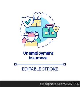Unemployment insurance concept icon. Federal social financial support includes abstract idea thin line illustration. Isolated outline drawing. Editable stroke. Arial, Myriad Pro-Bold fonts used. Unemployment insurance concept icon