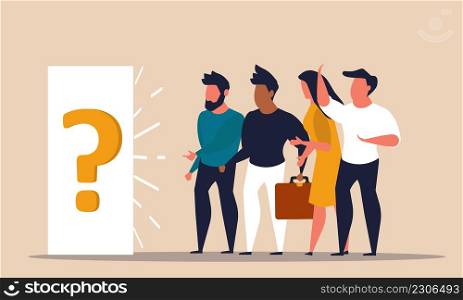 Unemployment office and jobless people. Job recruitment and search candidate problem vector illustration concept. Hiring worker and unemployed crowd row. Human interview terminate and layoff person