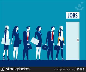 Unemployment the digital age. Competition of people and robot technology for jobs. Concept business technological revolution vector illustration