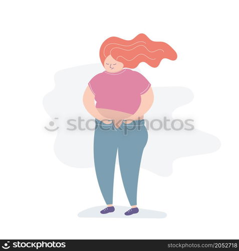 Unhappy fat woman,problem with clothes,trendy style vector illustration