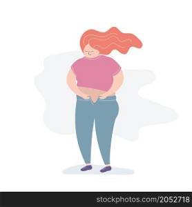 Unhappy fat woman,problem with clothes,trendy style vector illustration