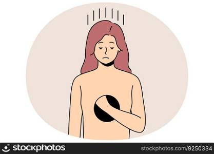 Unhappy woman with hole in body suffer from depression and psychological disorder. Upset sad girl feeling empty inside having mental problems. Healthcare concept. Vector illustration.. Unhappy woman with hole inside suffer from depression