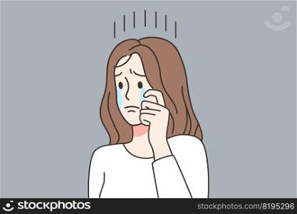 Unhappy young woman feeling down crying. Upset girl distressed with lo≠li≠ss or solitude. Personal or mental prob≤m. Depression concept. Vector illustration.. Unhappy woman feel stressed crying