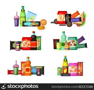 Unhealthy food and drinks set. Junk food collection. Can be used for topics like lunch, snack, fastfood