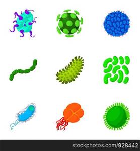 Unicellular organism icons set. Cartoon set of 9 unicellular organism vector icons for web isolated on white background. Unicellular organism icons set, cartoon style