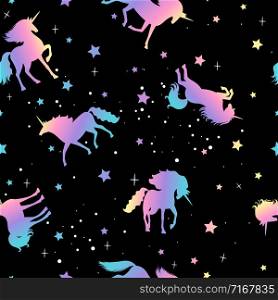 Unicorn and star silhouettes colorful pattern, vector illustration. Unicorn and star silhouettes pattern