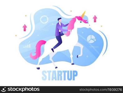Unicorn Business Startup Symbol Vector Illustration. Businessman of Development Process, Innovation Product, and Creative Idea See the Goal to be Successful